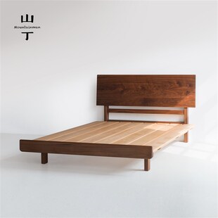 山丁 平檐床 原创复古日式实木床主卧简J约黑胡桃樱桃白蜡包邮安