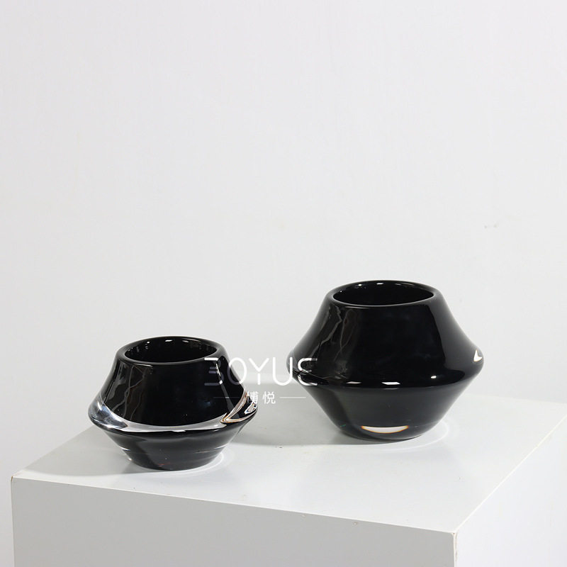 轻奢现代黑色琉璃高档花瓶插花装饰家居样板间桌面软装设计摆件