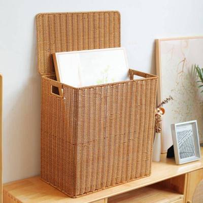 收手工塑编织带盖纳箱大号脏衣篮服玩料具收衣纳箱卧室9084洗衣筐
