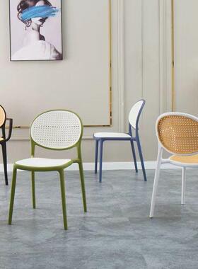 塑料藤编椅中古扶手椅靠藤背椅透气家用餐椅子商用餐TSQ桌外椅户凳子
