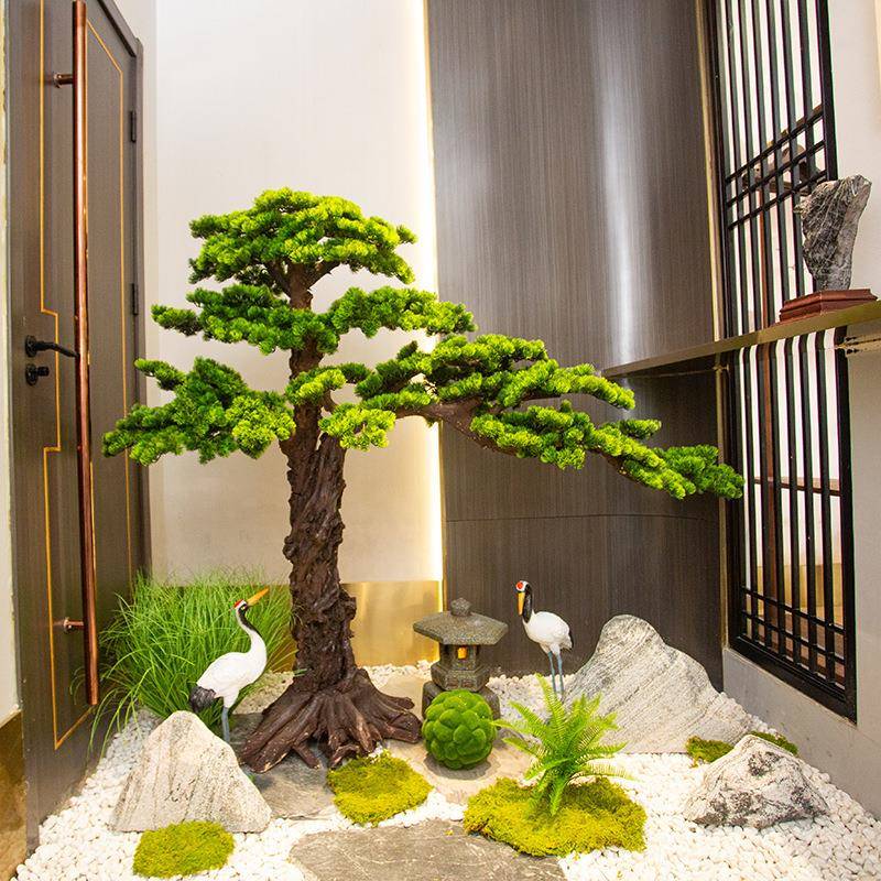 迎客窗仿真树大型假松树玄关松仿真树地装饰新中式摆件落景观橱造