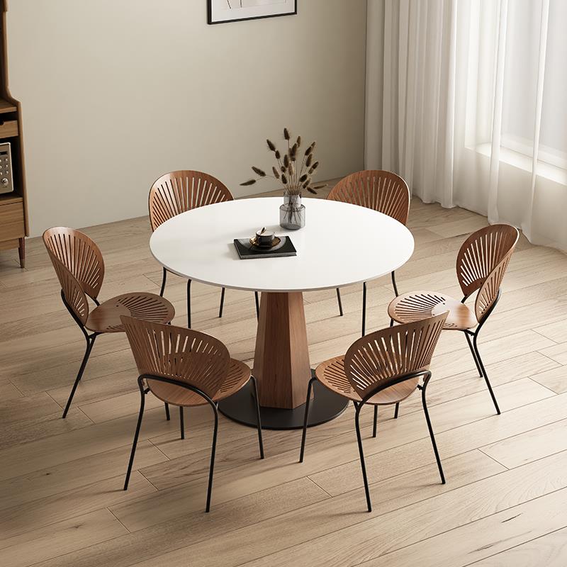 7同心T1K德利丰圆白形岩板餐桌家用小户型约实木简纯饭桌复圆古桌