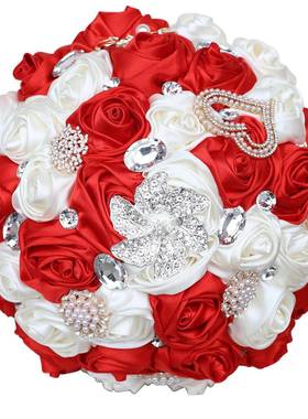 欧美跨境玫钻瑰多色新娘手捧花销时尚水手持花卷束厂家W373B现货