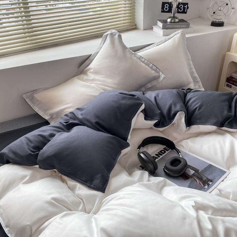 简欧202新款5纯MIRUINA-色双拼约亲肤磨毛水洗棉四件套高端舒适床