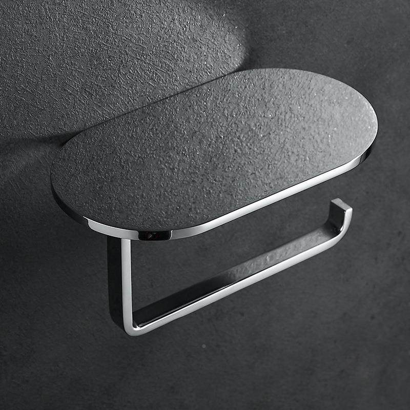 卫生间全铜手机纸巾架免打架孔浴室卷纸766物置架厕所壁挂纸巾钩