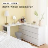 5V信工钢制QEE台新款 梳妆台斗柜一0体桌4cm伸缩奶油风卧室化妆床