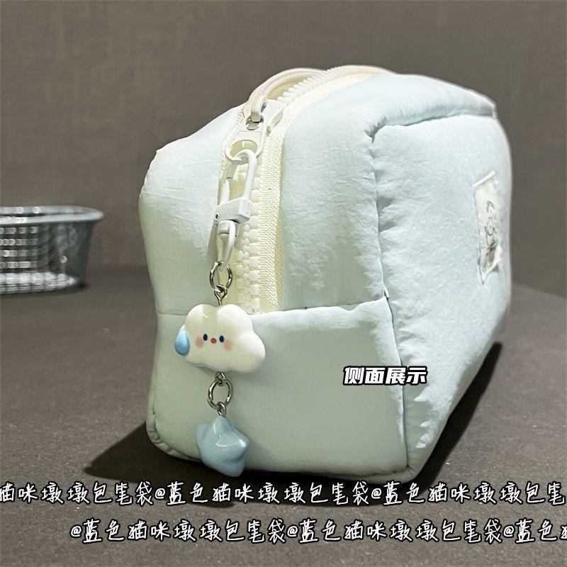 蓝色猫咪墩墩笔袋ins高颜值少女心可爱学生大容量文具袋收纳笔袋