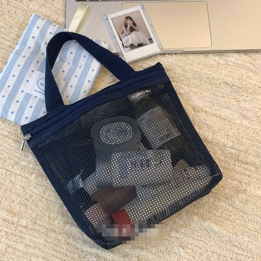 午夜蓝~ins博主推荐！网眼手提化妆包！健身旅行便携沥水收纳袋
