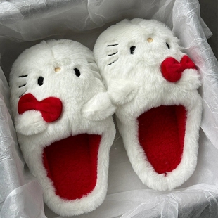 hellokitty毛毛棉拖鞋防滑家居室内女士宿舍可爱拖秋冬季2024新款