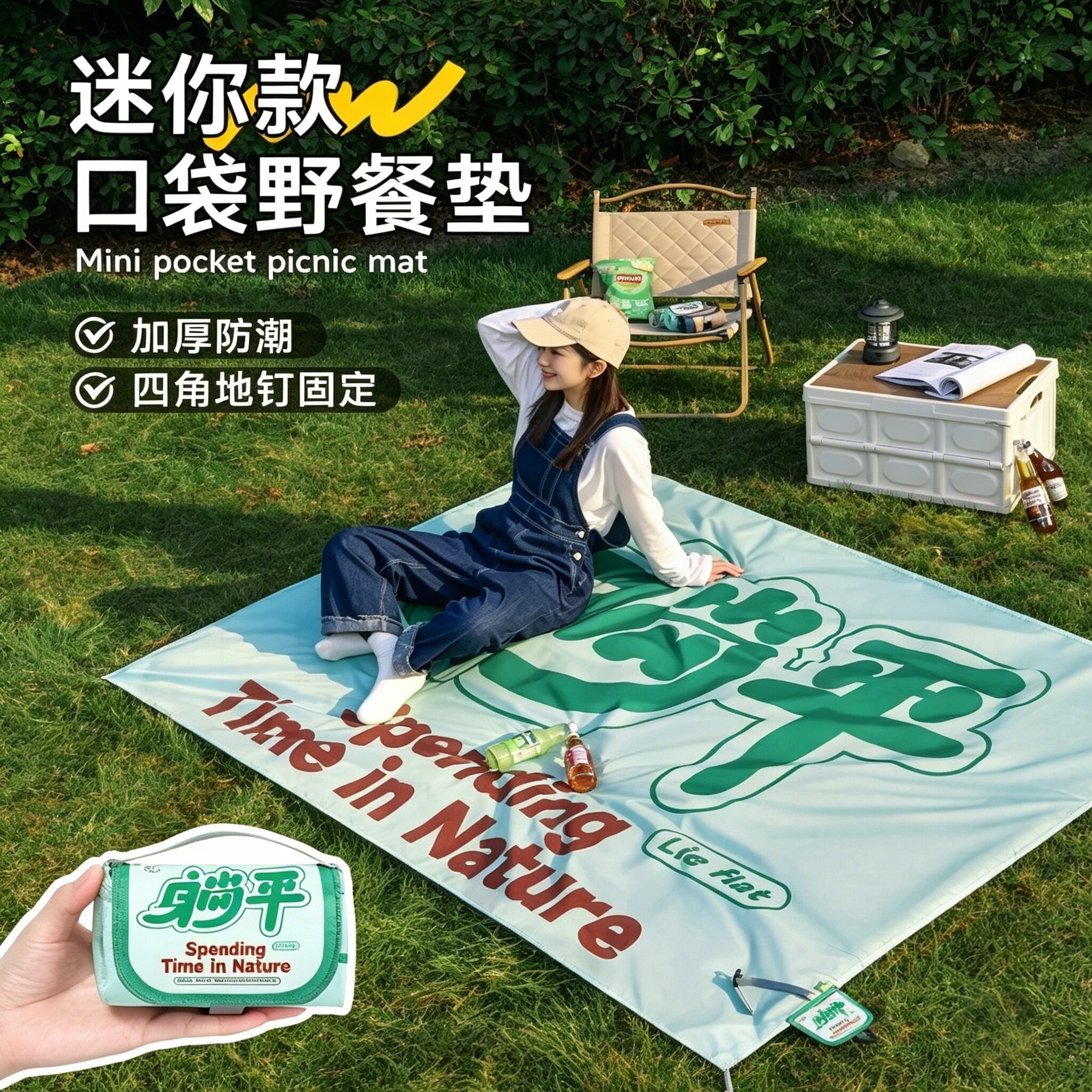 德国野餐户外便携式折叠迷你防水防潮地野餐露营地布席海边沙滩垫