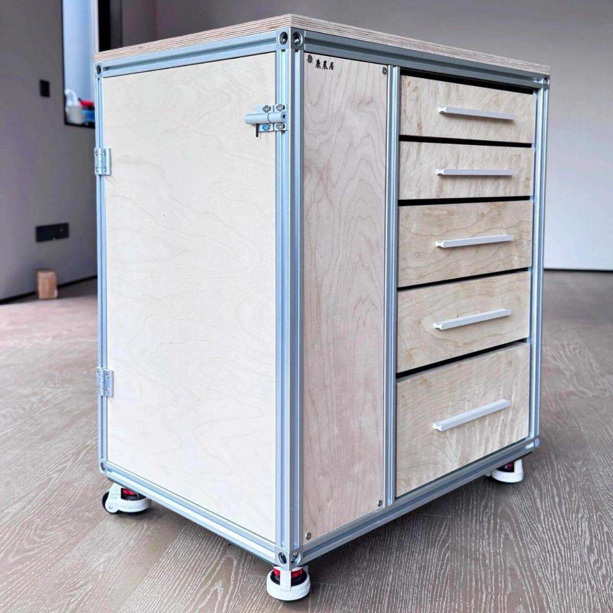 桦木海洋板铝型材餐边柜抽屉式储物柜收纳柜子可移动小推车置物架