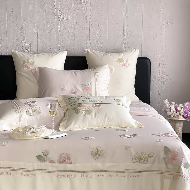 LF级兰精天丝夏季凉感四件套高档刺绣裸睡床上用品丝滑真丝感被套