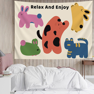 狗狗卡通彩色背景布卧室床头挂布儿童可爱墙O布墙上装饰布置改造