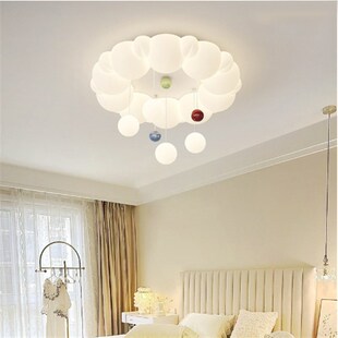 奶油风卧室主灯全j光谱泡泡灯护眼吸顶灯简约led儿童房间灯卧室灯