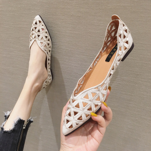 豆豆鞋 韩z版 刺绣镂空尖头平底鞋 凉鞋 大码 新款 女单鞋 女 女2021夏季