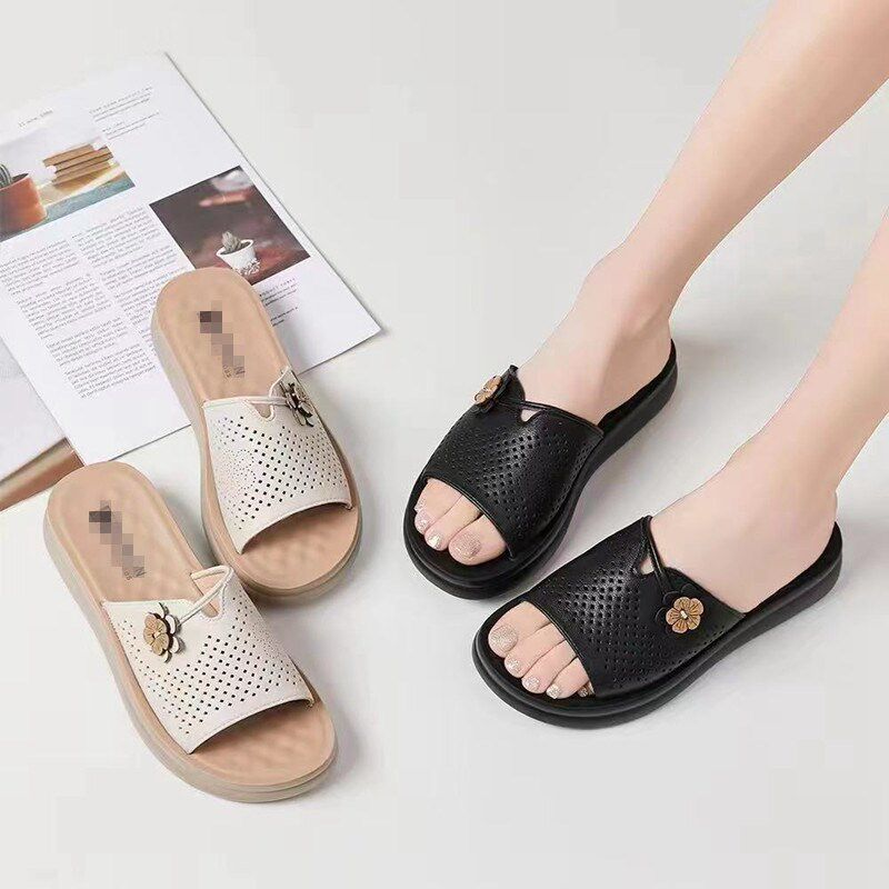 渊博20a24新款坡跟妈妈凉鞋女露趾凉拖鞋外穿沙滩鞋厚底一字拖女