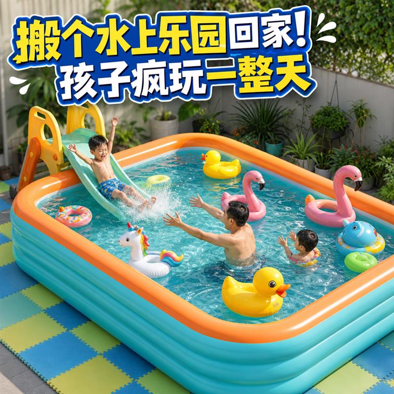 充气泳池小孩h室外大号长方形玩水池农村院子充气折叠室内洗澡夏
