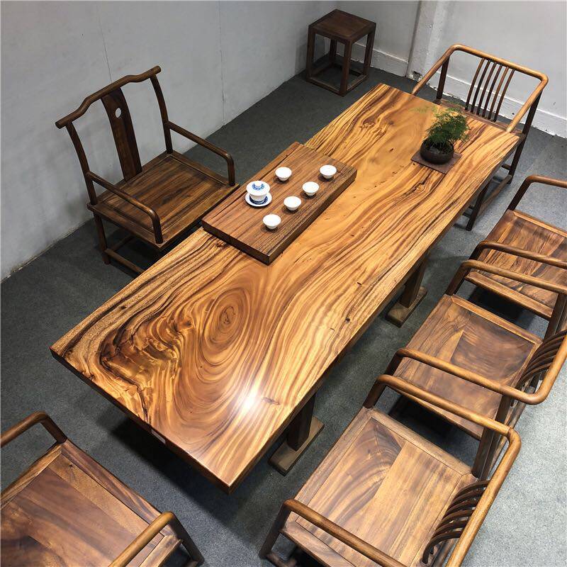 实木大板办公桌胡桃木书桌原木功夫茶台画案桌椅组合茶.桌餐桌桌