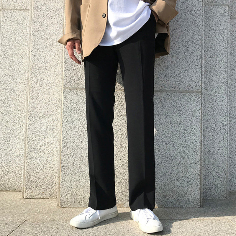 韩版春夏休闲直筒西裤拖地长裤薄款垂坠感黑色阔腿学生男十分加绒