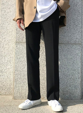 韩版春夏休闲直筒西裤拖地长裤薄款垂坠感黑色阔腿学生男十分加绒