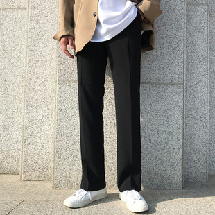 韩版春夏休闲直筒西裤拖地长裤薄款垂坠感黑色阔腿学生男十分加绒