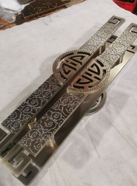 中式仿古大门拉手古铜黑色双开玻璃门木门把手长条形祥云雕刻扶手