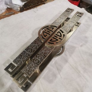 中式仿古大门拉手古铜黑色双开玻璃门木门把手长条形祥云雕刻扶手