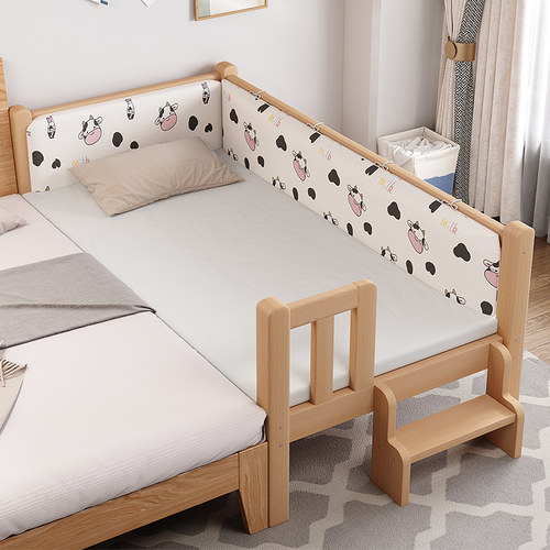 实木儿童床带护栏卧室榉木拼接床加宽床新生O儿小床婴儿床大床定