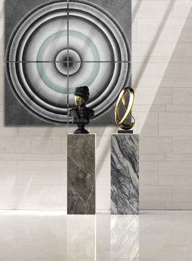 天然大理石艺术雕塑台底座基座落地摆H设客厅家居装饰工艺品摆件