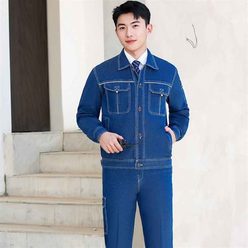 夏季薄款牛仔工作服工厂车间电焊工装焊工服电力牛仔服工地劳保服