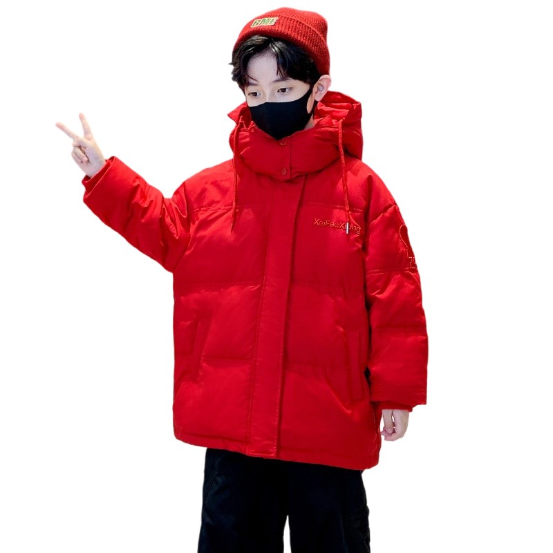 男童连帽红色加厚羽绒服冬季2024新款儿童十二岁本命年年服保暖潮