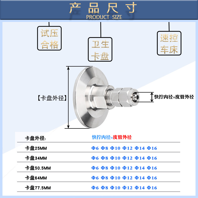 不锈钢304卫生快拧转气管接头快插快速皮接PC气嘴快Y装软管转接头