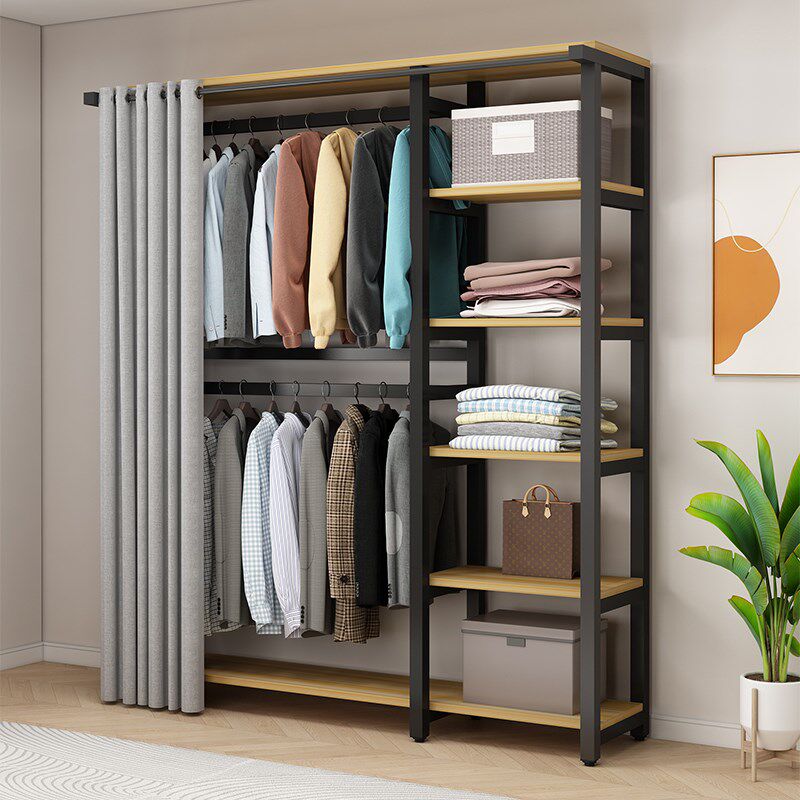 衣帽架落地卧室防尘帘子s金属衣柜多功能收纳置物架开放式储物柜