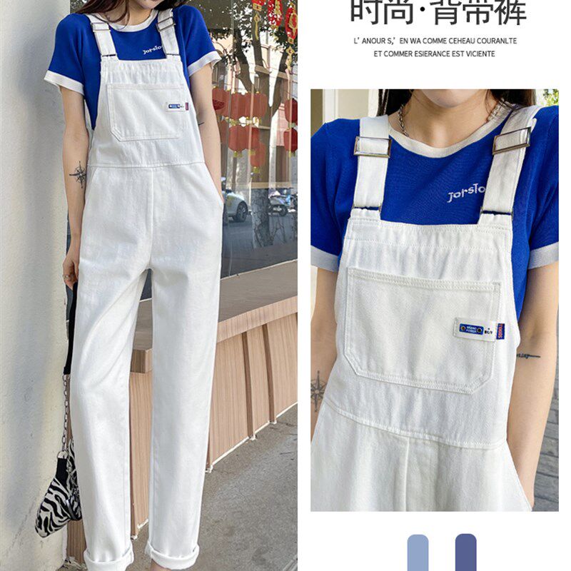 奶系牛仔背带裤女夏季n薄款2024新款减龄设计感宽松直筒阔腿连体