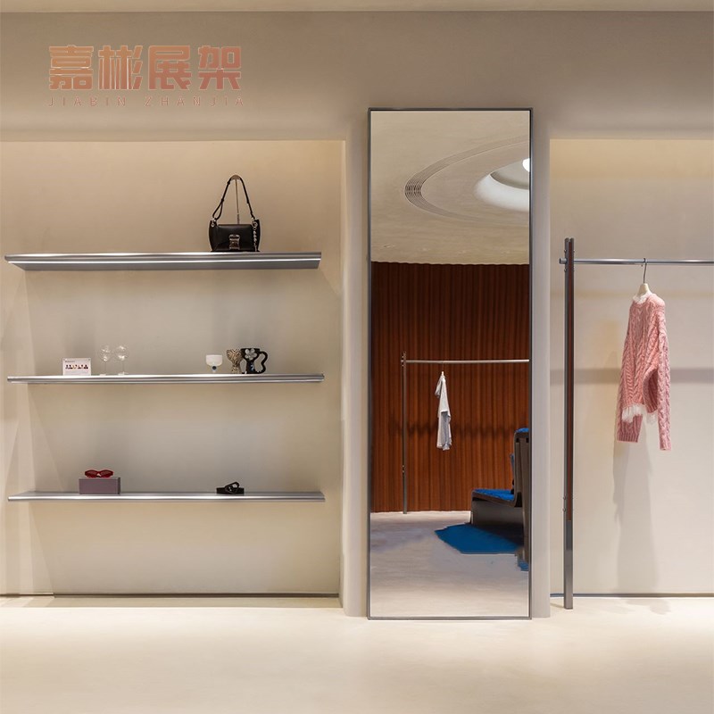 服装店发光层板展示架陈列架壁A挂式层板架不锈钢上墙架鞋包置物