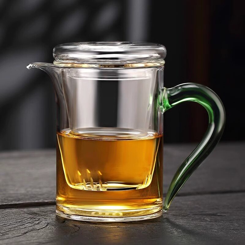 加厚耐高温全玻璃冲泡茶壶花茶绿茶红茶杯带过滤T网茶水分离公道