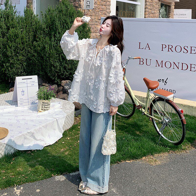 白色立体花朵刺绣衬衫女春夏2025新款漂亮独N特超好看气质女士衬
