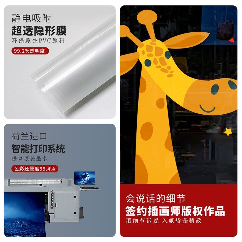 儿童节卡通动物推拉门玻璃贴膜幼儿园亲子餐厅橱窗玻璃装饰静电贴