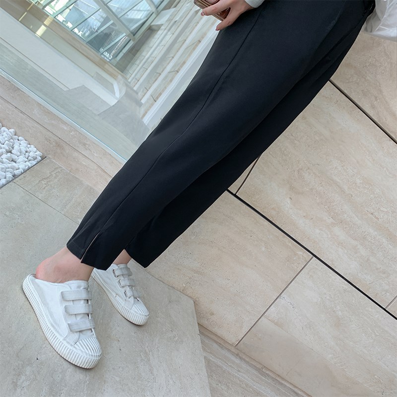 大码女装裤子胖mm巨显瘦春装百搭胖妹妹高腰时尚9分设计感西裤