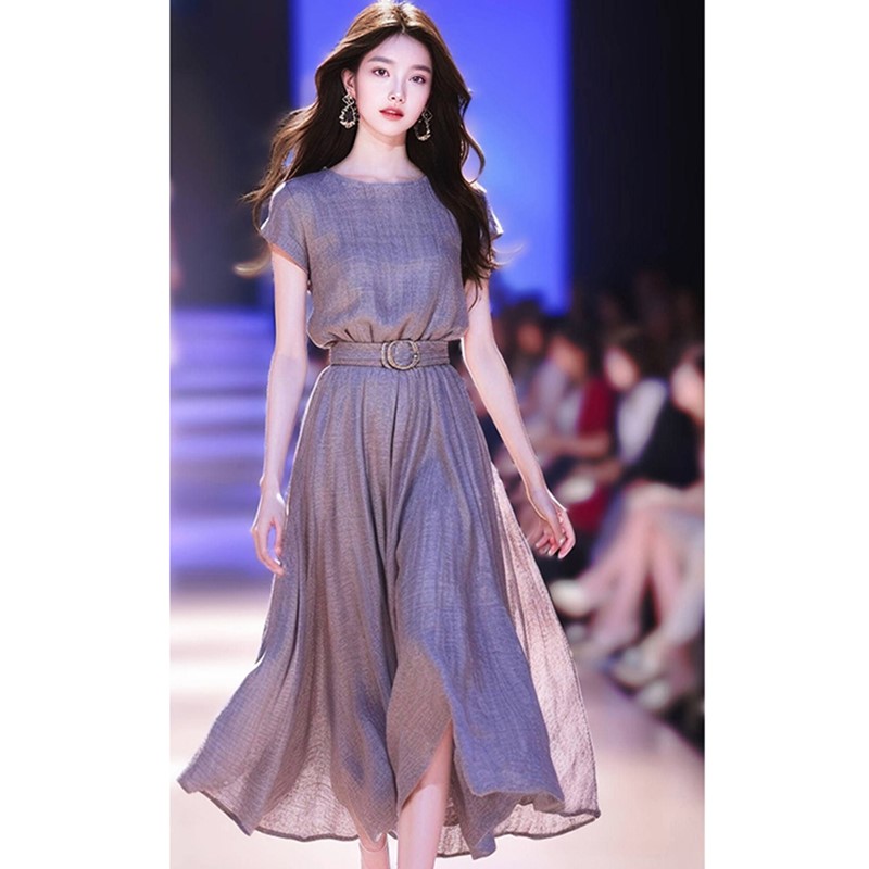 法式气质御姐风收腰显瘦连衣裙女夏季新款高端精致绝美紫色长裙子