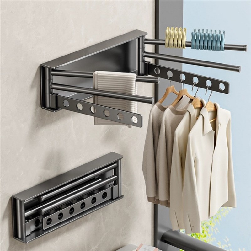 隐形折叠晾衣架免打孔壁挂式伸缩晾衣杆家用多功能阳台晒衣服神器