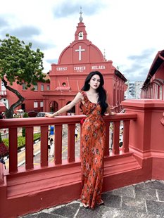 修身 法式 新款 碎花U领连衣裙女夏季 显瘦气质a字长裙子 高级感小飞袖