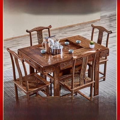 红木家具鸡翅木茶桌椅组合阳台茶几功夫小茶台方形实木小户型家用