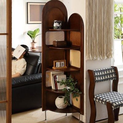 复中古转角柜置物架实木藤编家具客厅沙发边拐墙三角落地卧室书柜,住宅家具,角柜,淘宝优惠券,粉丝福利购,淘宝优惠卷