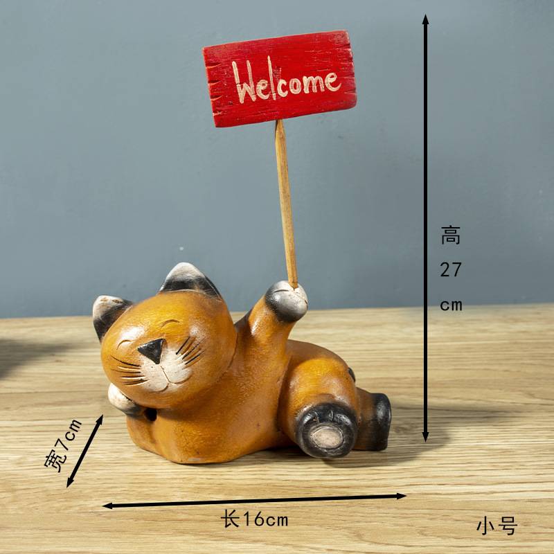 泰国实木客厅桌面装饰品 木制小猫摆件多宝阁木雕小猫咪家居摆设