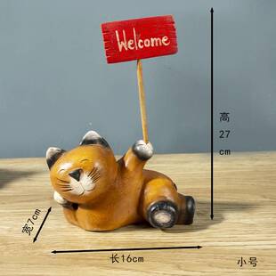 泰国实木客厅桌面装饰品 木制小猫摆件多宝阁木雕小猫咪家居摆设