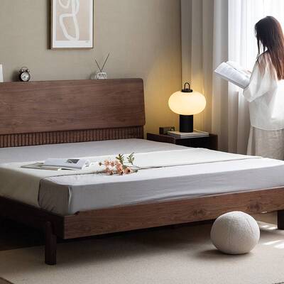 7K平川床北美黑胡桃木床全实木床胡桃木双人床复古主卧大床