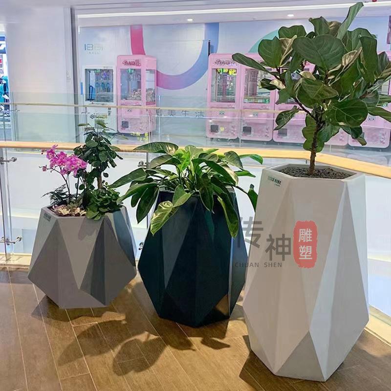 新意款创菱形花花32盆组合商场美陈落地大花器璃酒店花钵机场玻钢