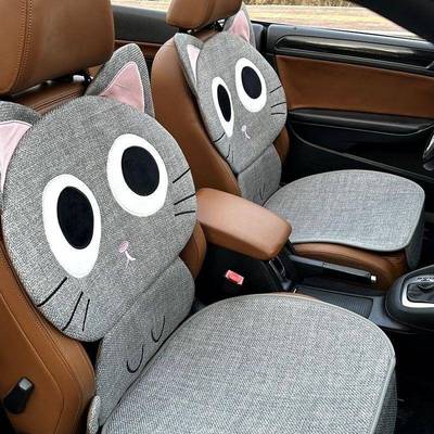 车内季900单片女神汽车坐垫棉麻麻夏季亚通卡凉垫可爱座垫四通用