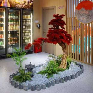 仿景真树迎客梯松红色生绿植假树观物造景酒店楼室内植装66饰摆件